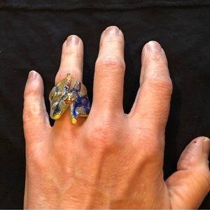 Gorgeous, one of a kind, hand blown glass ring; multicolor; size 6.75